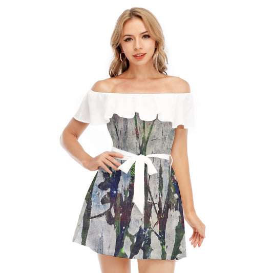 All-Over Print Women's Off-shoulder Dress With Ruffle