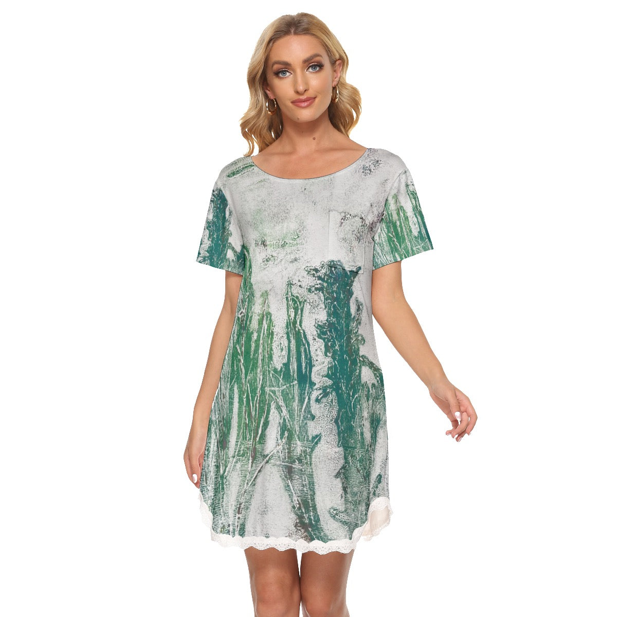 All-Over Print Women's Dress With Lace Edge