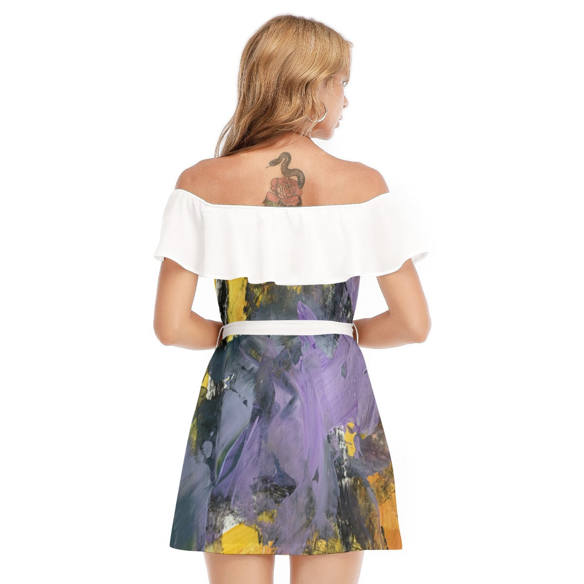 All-Over Print Women's Off-shoulder Dress With Ruffle