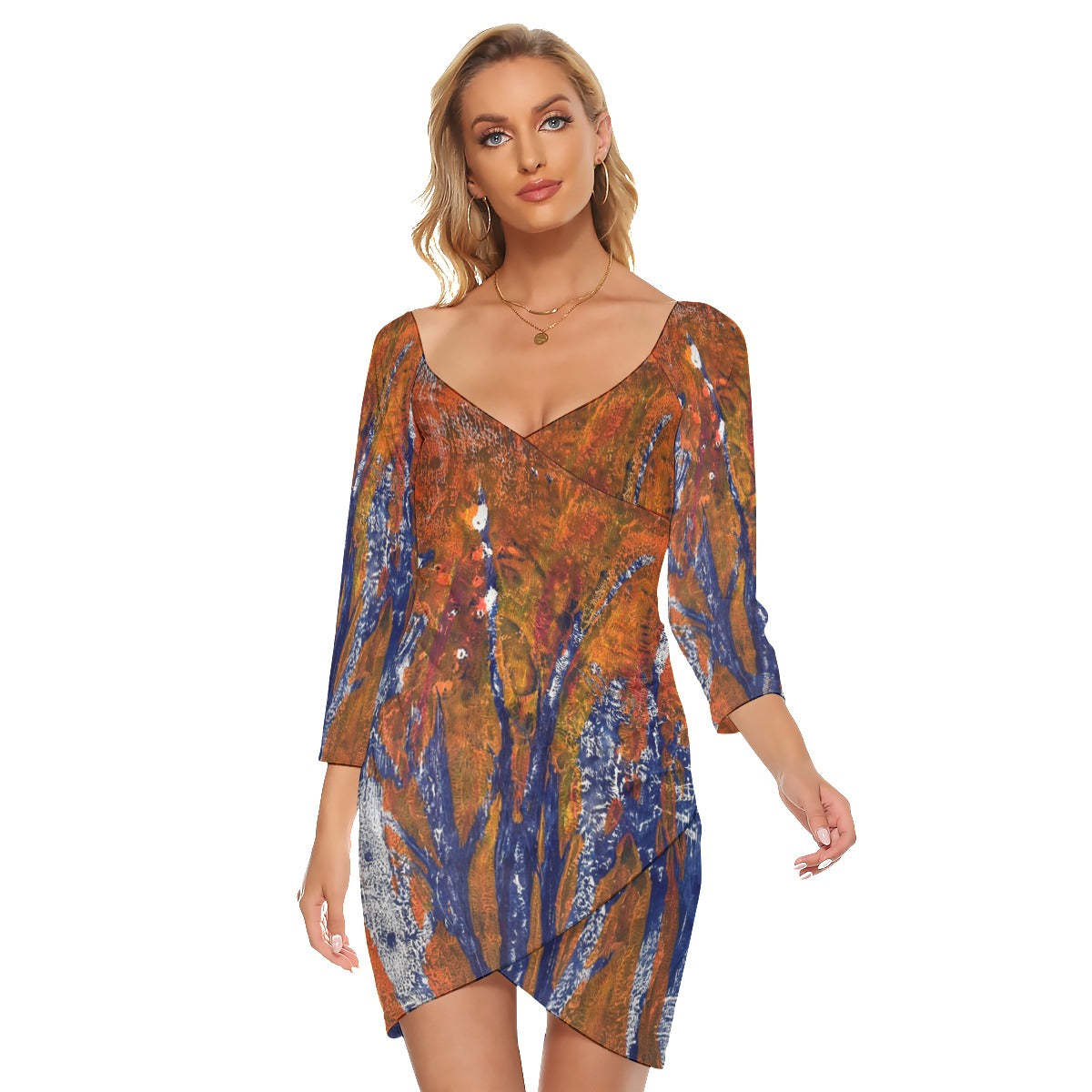 All-Over Print Women's Off-shoulder Long Sleeve Dress