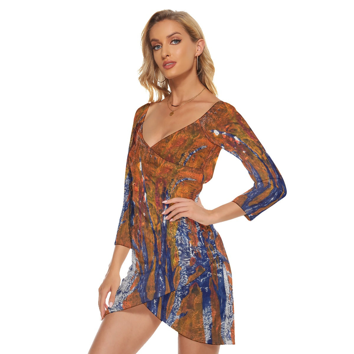 All-Over Print Women's Off-shoulder Long Sleeve Dress